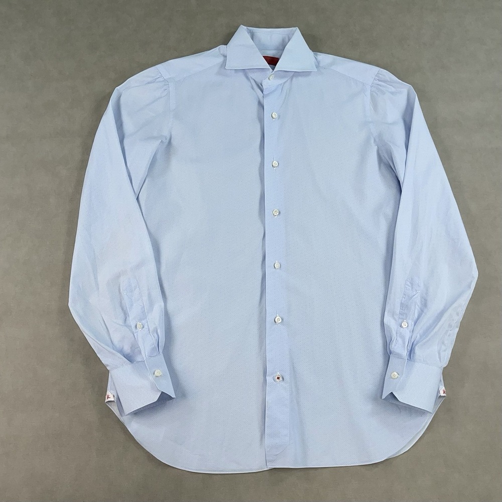 ISAIA Napoli 100% Cotton Long Sleeve Button Down Dress Shirt Italy Mens 15.5/39